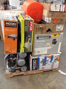lot 13 image: LOT OF HUSKY,RIGID, RYOBI ASSORTED TOOLS, GRASS BAGGER, 2 DOOR SHELVE