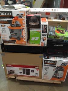 lot 22 image: PALLET OF HUSKY,HDX SHELVES AND ASSORTED TOOLS.