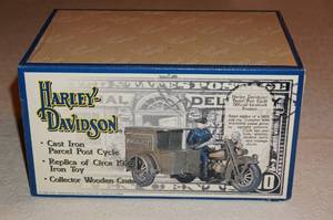 lot 218 image: NEW Cast Iron Harley Davidson Parcel Post Cycle