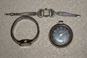 lot 241 image: Pocket Watch and Antique Ornate Ladies Wrist Watch