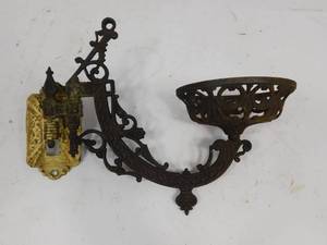 lot 49 image: Cast Iron Wall Kerosene Holder With Wall Plate