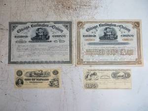 lot 73 image: Railroad Company Stock Share Certificates