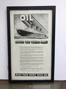 lot 28 image: Vintage Framed Ocean Liner Oil Advertisement
