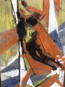 lot 25 image: Framed Signed Mid Century Downhill Ski Racing Original PastelChalk Painting