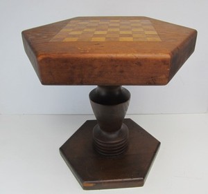 lot 145 image: Nice Vintage Thick Solid Wood Inlaid Chess Table