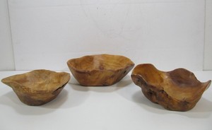 lot 56 image: 3 Hand Carved Free-Form Burl Wood Bowls