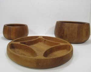 lot 57 image: Signed DANSK Teak Wood Bowls & Snack Tray