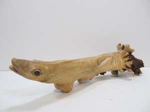 lot 60 image: Carved Burl Wood Eel Sculpture