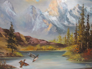 lot 148 image: Vintage Original BEV DILL Landscape Oil Painting on Linoleum