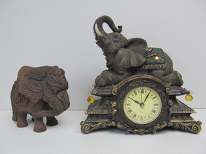 lot 120 image: Decorative Elephant Clock w Statue