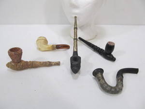 lot 233 image: Group of Vintage & Antique Smoking Pipes Including Meerschaum, Carved Stone etc