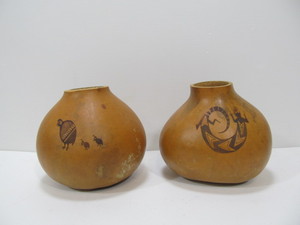 lot 213 image: Pair of Artist Signed Native American Gourd Vases