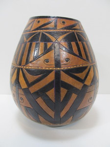 lot 214 image: Very Nice Hand Painted Signed Gourd Vase by MN Artist Charlotte Schuld