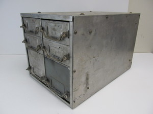 lot 91 image: Neat Old Heavy Duty Industrial Steel 6-Drawer Repair Parts Cabinet