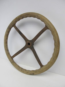 lot 2 image: Antique Wood & Cast Iron Automobile Steering Wheel