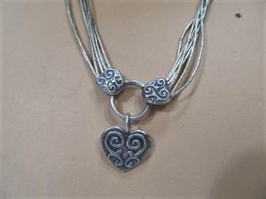 lot 198 image: Signed Multi-Strand Sterling Silver Heart Pendant Necklace