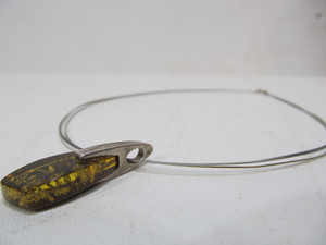 lot 203 image: Signed Sterling Silver Amber Pendant Necklace