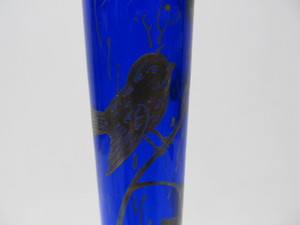 lot 100 image: Vintage Cobalt Blue Glass Vase with Art Deco Silver Accents