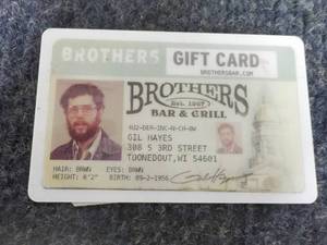 lot 221 image: $25 Gift Card to Brothers Bar and G...