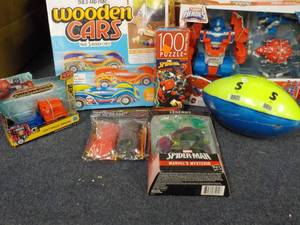 lot 232 image: Wooden Cars, Spiderman, Football an...