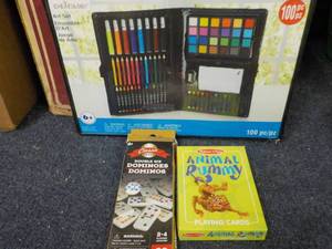 lot 241 image: 100 pc Art Set, Dominos and Rummy G...
