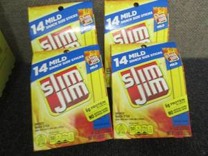 lot 201 image: 4- 14 ctpks  Snack Size Slim Jims...