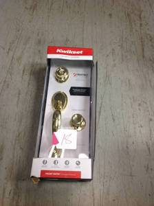 Kwikset Dakota Polished Brass Single Cylinder Door Handleset with Tylo Door Knob Featuring SmartKey Securityin good condition
