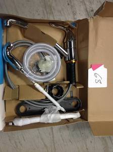 MOEN Adler Single-Handle Low Arc Standard Kitchen Faucet with Side Sprayer in Chrome in good condition