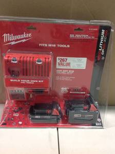 Milwaukee 48-59-1850 M18 RED LITHIUM XC 5.0 Ah Batteries (2)  48-59-1812 M12 and M18 Multi Voltage Charger kit not used