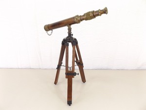 lot 13 image: Antique Copper and Brass 16 Telescope on Wood Tripod