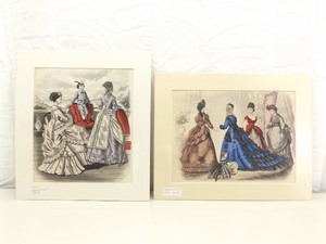 lot 20 image: 2 Antique 1872 Matted Kimmel and Forster Hand Colored Fashion Prints