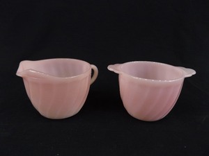 lot 28 image: 17 Piece Mid Century 1950s Fire King Pink Swirl Coffee Set