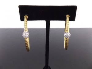 lot 79 image: David Yurman 18k Yellow Gold and Diamond Cable Hoop Post Earrings