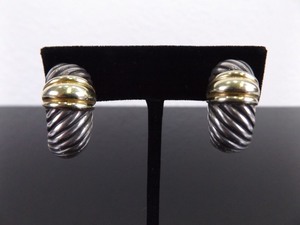 lot 80 image: David Yurman 14k Gold and Sterling Thick Cable Half Hoop Post Clamp Earrings