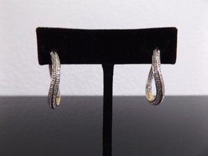 lot 97 image: .925 Sterling Silver Diamond Accented Vermeil Hinged Post Hook Earrings