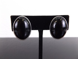 lot 99 image: .925 Sterling Silver Black Onyx Cabochon Clip Earrings
