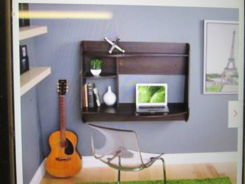 lot 108 image: Kurv Espresso Wood Wall Mount Desk ...