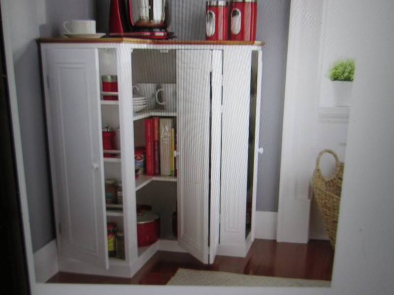 lot 189 image: Corner Storage Cabinet in White Ope...