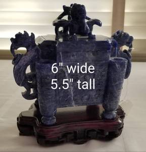 lot 8 image: Carved Lapis Asian Box with Stand