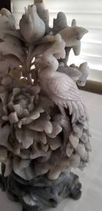 lot 10 image: Carved Asian Soapstone Peacock Statue on Base