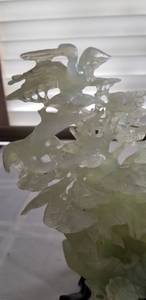 lot 11 image: Carved Jade Tree with Cranes on Rosewood Base
