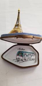 lot 16 image: Eiffel Tower Over Paris Metro Map Chanille Limoges Box