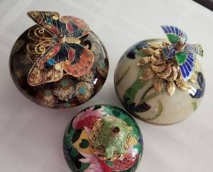 lot 25 image: Lot of 3 Cloisonne Figural Oil Lamps