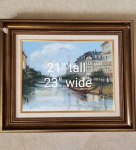 lot 34 image: Original Oil Painting  European Canal Scene