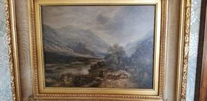 lot 36 image: Original Oil Painting on Board of a Shepherd and Flock by M. Gester