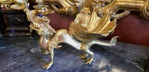 lot 42 image: Brilliant Gold Gilt Dragon Candlestick Compote with Lapis Stone