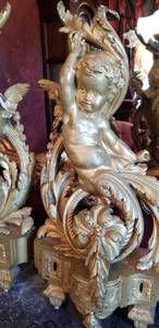 lot 46 image: Pair of Gilt Bronze Chenets Andirons with Cherubs c.1860