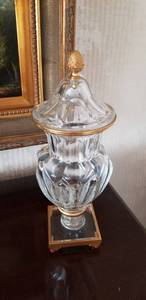 lot 45 image: Baccarat Crystal Lidded Vessel with Brass Fittings