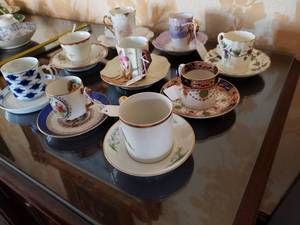 lot 53 image: Delicate Vintage Porcelain Demistasse Cups & Saucers, Set of 9