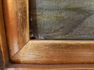 lot 64 image: Original Oil Painting Dutch Black and White Rabbits in the Barn